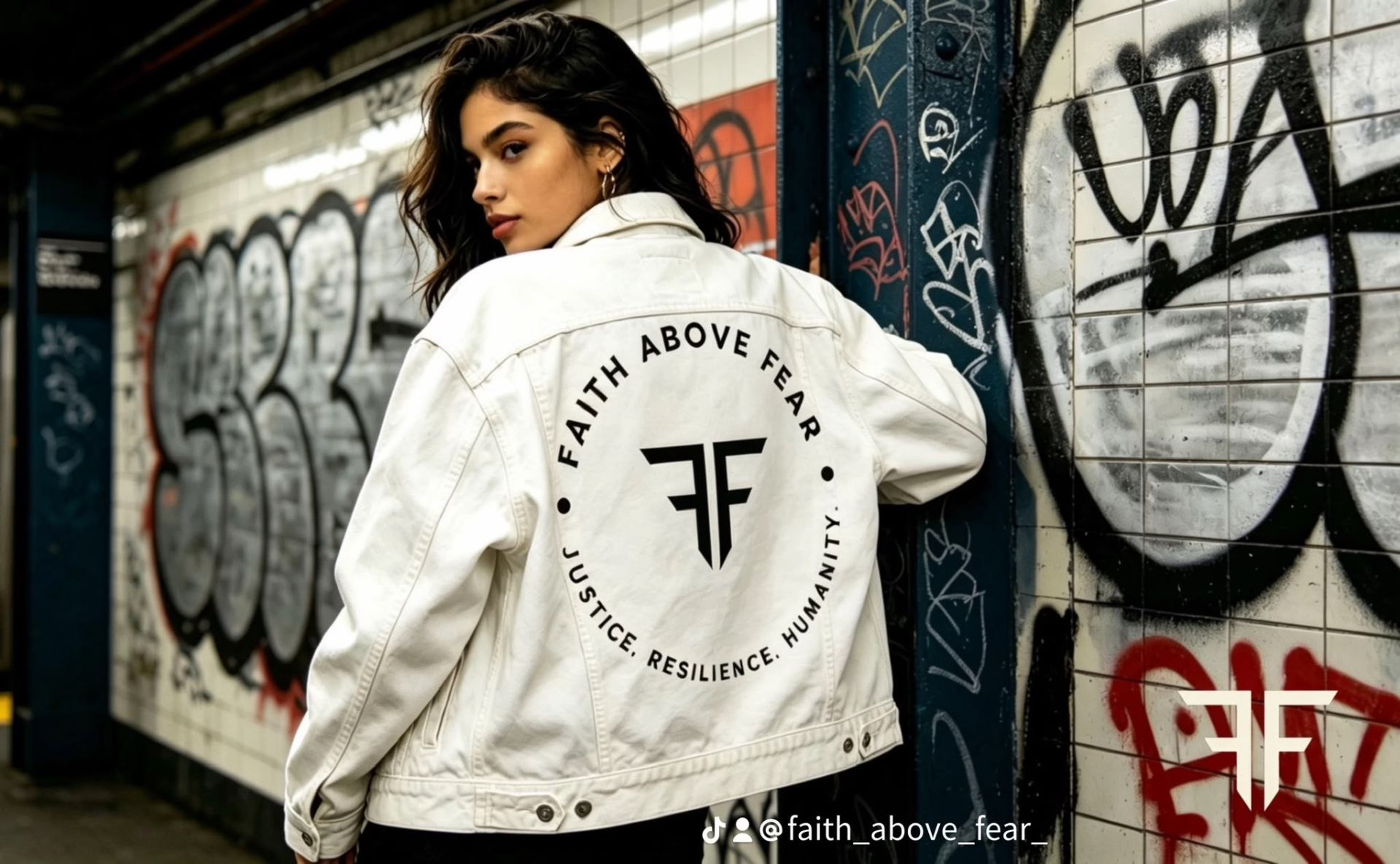 Faith Above Fear — back seal denim jacket